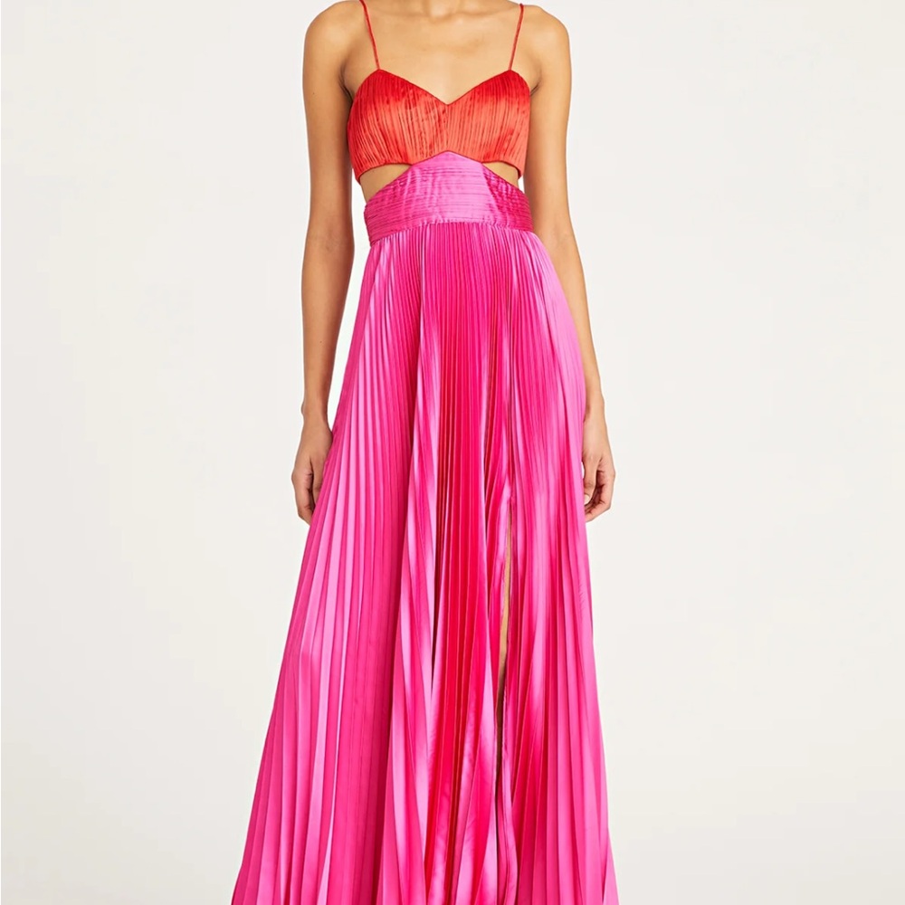 AMUR Vibrant Orange and Pink Pleated Dress